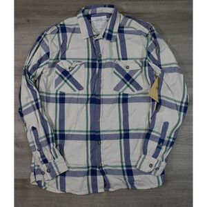 Original Paperbacks Twill Cotton Plaid Overshirt Mens Large White Blue Green NEW